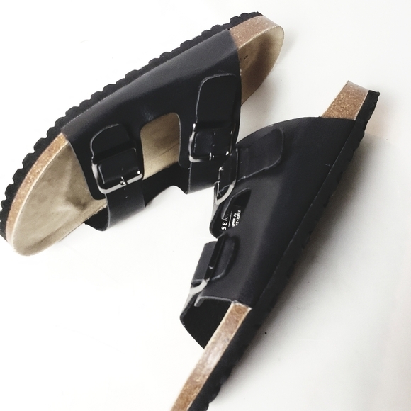 SERRA Black Double Strap/Buckle Slide On Sandals! - Picture 5 of 8